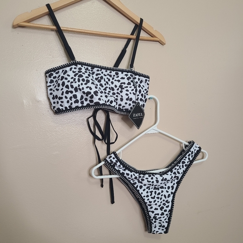 NWT Zaful Dalmation Print Two Piece Swimsuit - Picture 2 of 10